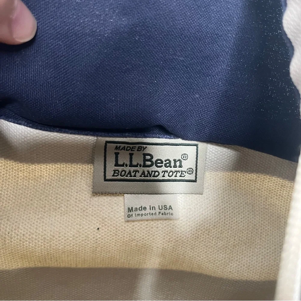 L.L. Bean Boat and Tote Striped Canvas Bag Navy & Cream Zip Top Large - Picture 5 of 14